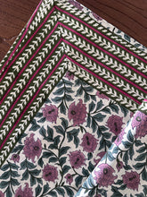 Load image into Gallery viewer, Cream with pink floral 6 seater Table cloth - block printed green jaal all over
