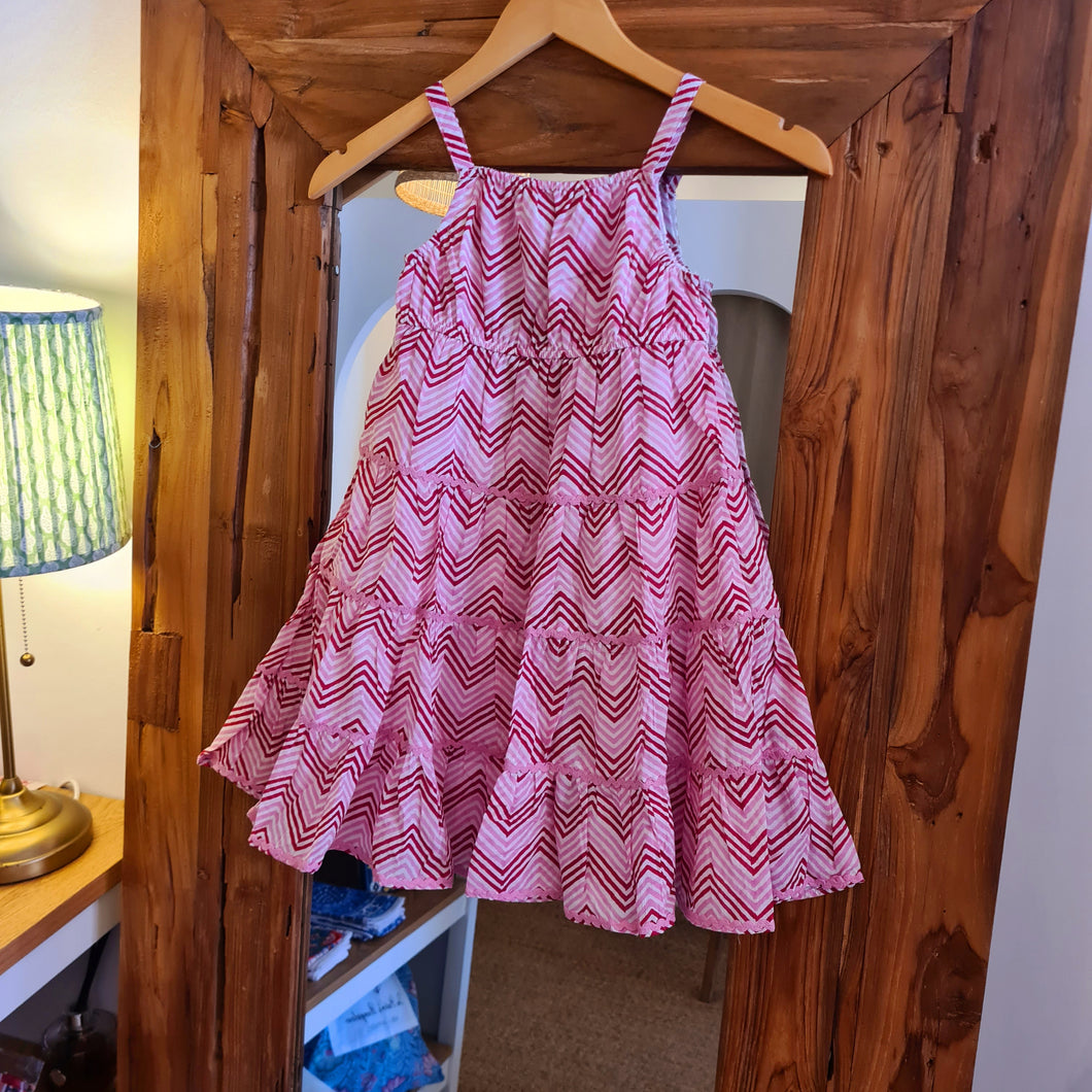 Kids tiered maxi dress - pink zigzag