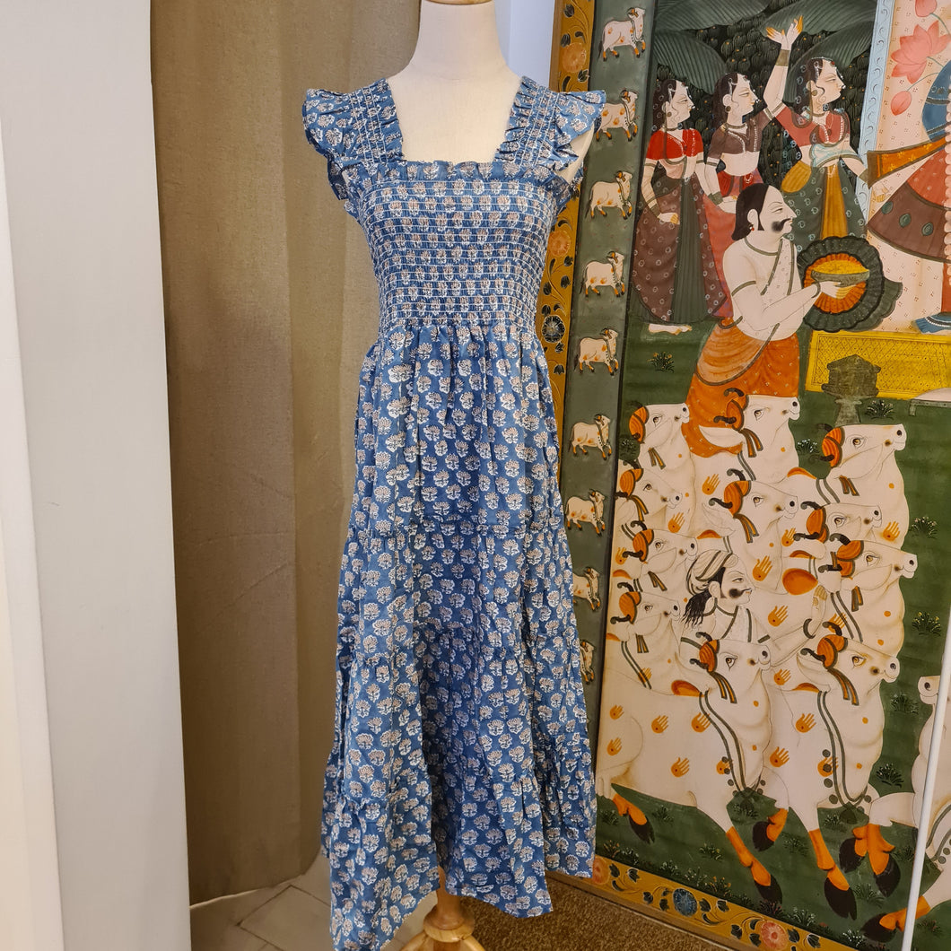 The PAPRIKA dress - blue with beige flowers