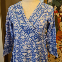 Load image into Gallery viewer, The Wrap kurta - blue with white lotus
