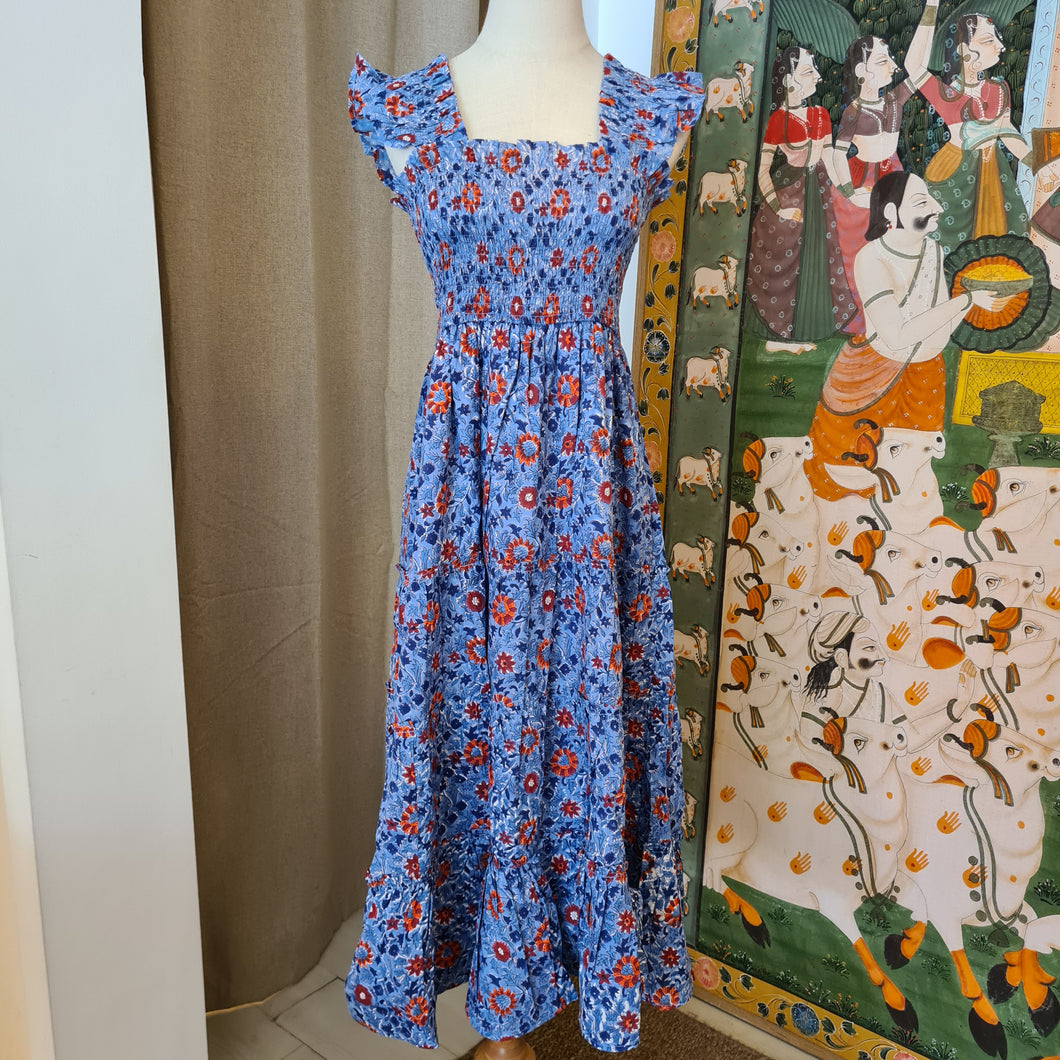 The PAPRIKA dress - blue with red floral