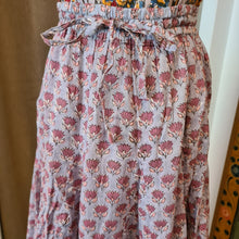 Load image into Gallery viewer, the Godet Skirt - grey with mauve floral
