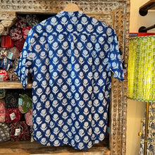 Load image into Gallery viewer, Men’s Mandarin collar shirt - blue with white floral
