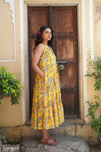 Load image into Gallery viewer, BORAGE MIDI dress - yellow floral jaal
