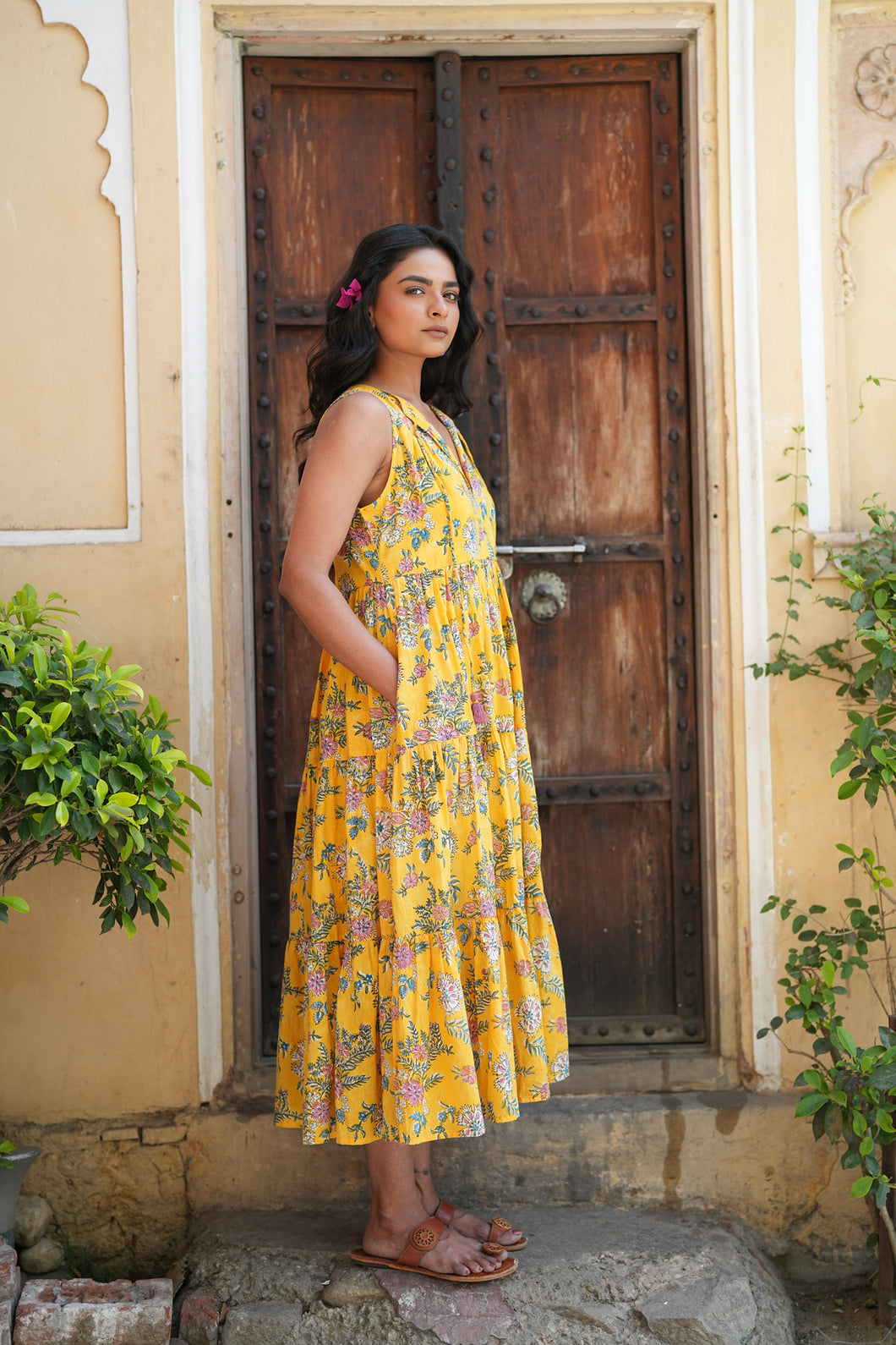 BORAGE MIDI dress - yellow floral jaal
