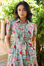 Load image into Gallery viewer, The MALABAR maxi (1/2 sleeves)- blue with red floral
