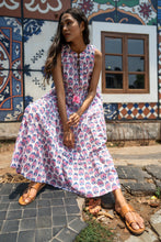 Load image into Gallery viewer, BORAGE MIDI dress - white w/ pink blue buta
