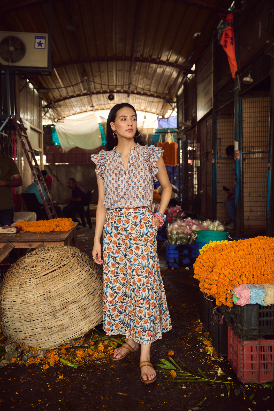 the ROSEMARY pants- white & orange floral