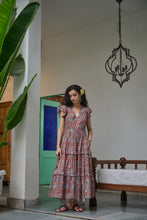 Load image into Gallery viewer, the CILANTRO midi - brown with red and pink floral
