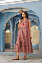 Load image into Gallery viewer, BORAGE MIDI dress - brown with red butis
