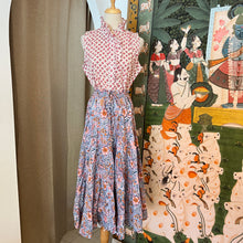 Load image into Gallery viewer, Godet Skirt - soft blue w/ pink floral
