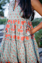 Load image into Gallery viewer, BORAGE MIDI dress - Green with red floral panels
