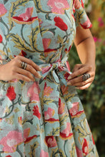 Load image into Gallery viewer, The MALABAR maxi (1/2 sleeves)- blue with red floral

