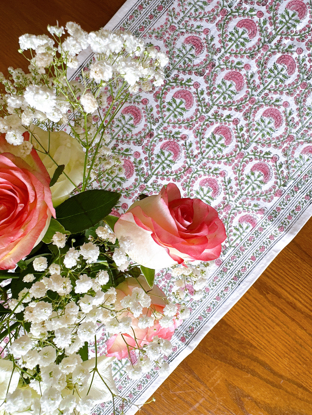 RANI/Table runner - block printed PINK