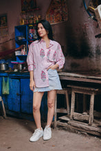Load image into Gallery viewer, The OVERSIZED shirt- pink stripes with mughal buta
