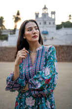 Load image into Gallery viewer, The WASABI midi - royal green w/ red blue floral
