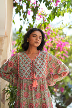 Load image into Gallery viewer, The Thyme Dress - turquoise w/ rose pink floral
