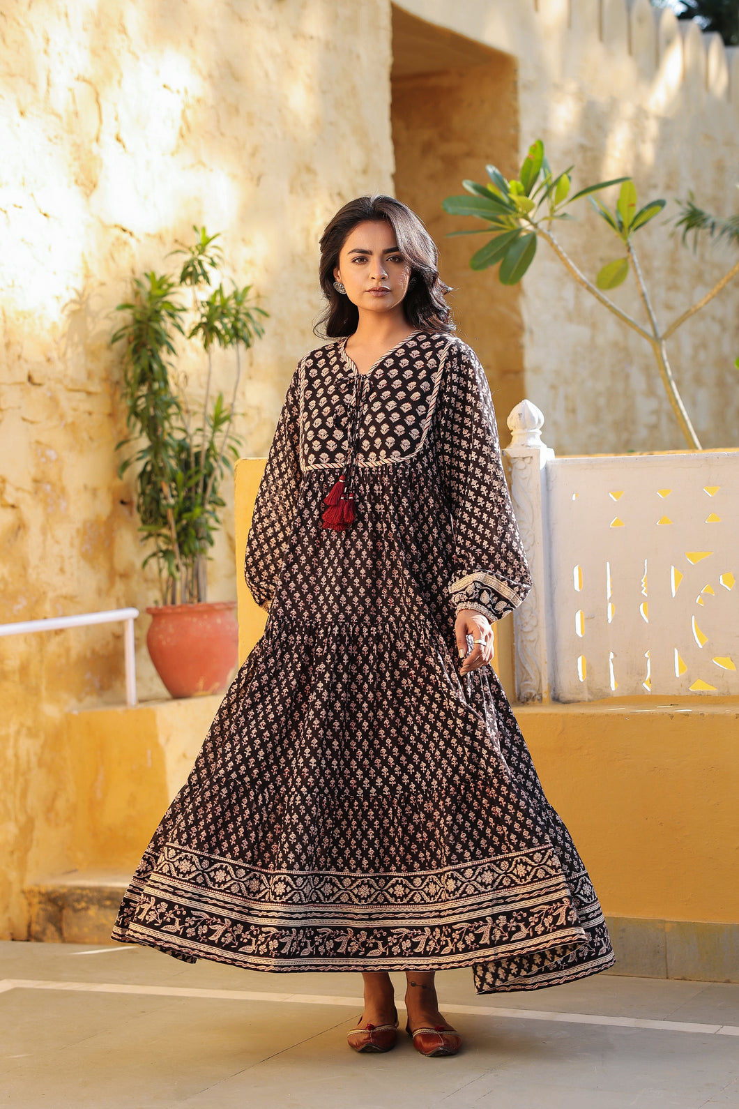 The Thyme Dress - black bagru