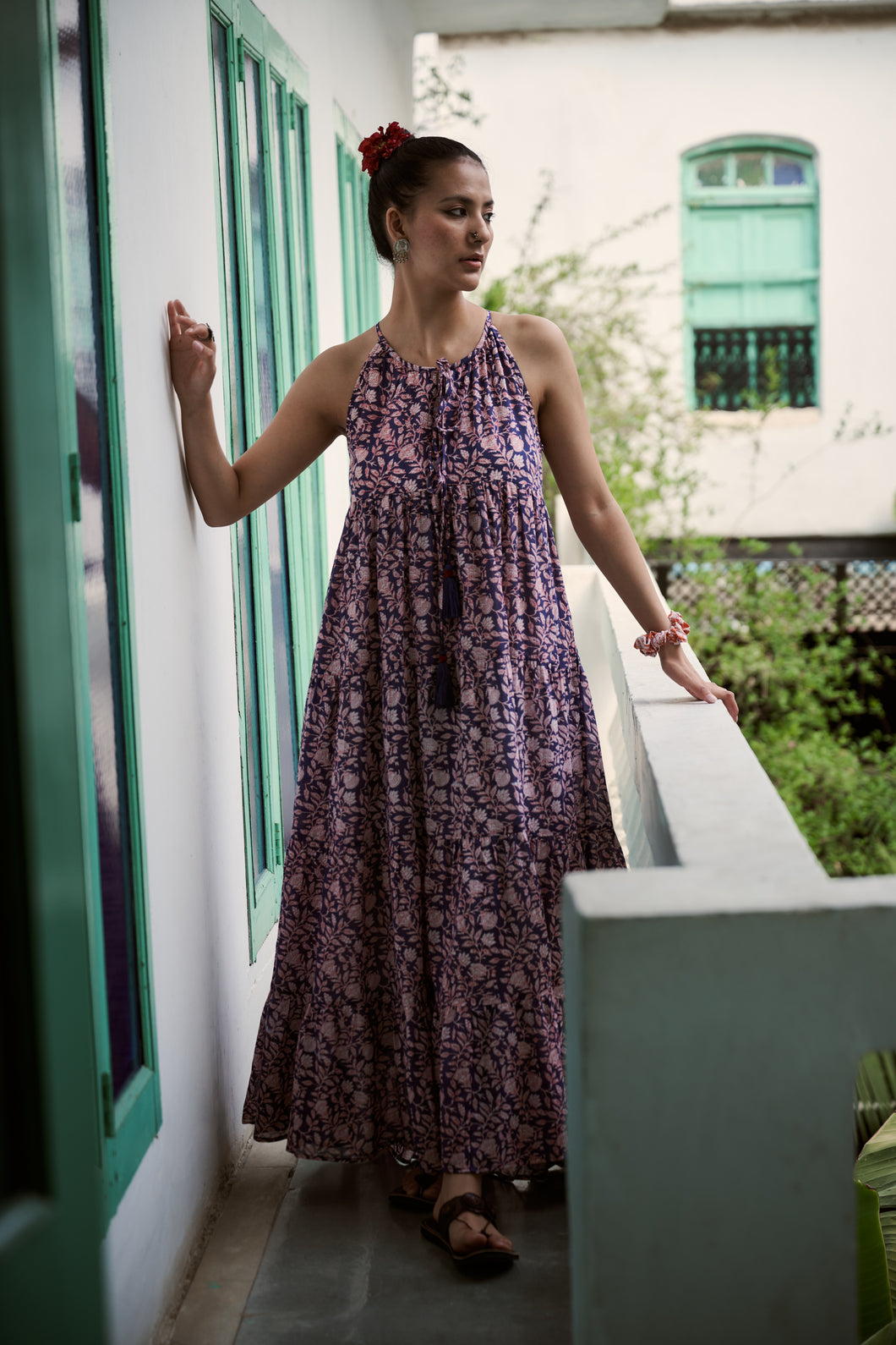 The TAMARIND maxi - Navy blockprinted tiered maxi