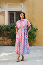 Load image into Gallery viewer, the PARSLEY MIDI dress - blue with pink &amp; red butis
