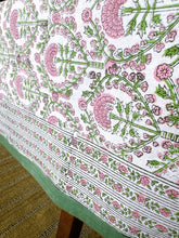 Load image into Gallery viewer, RANI/Table cloth - block printed GREEN PINK
