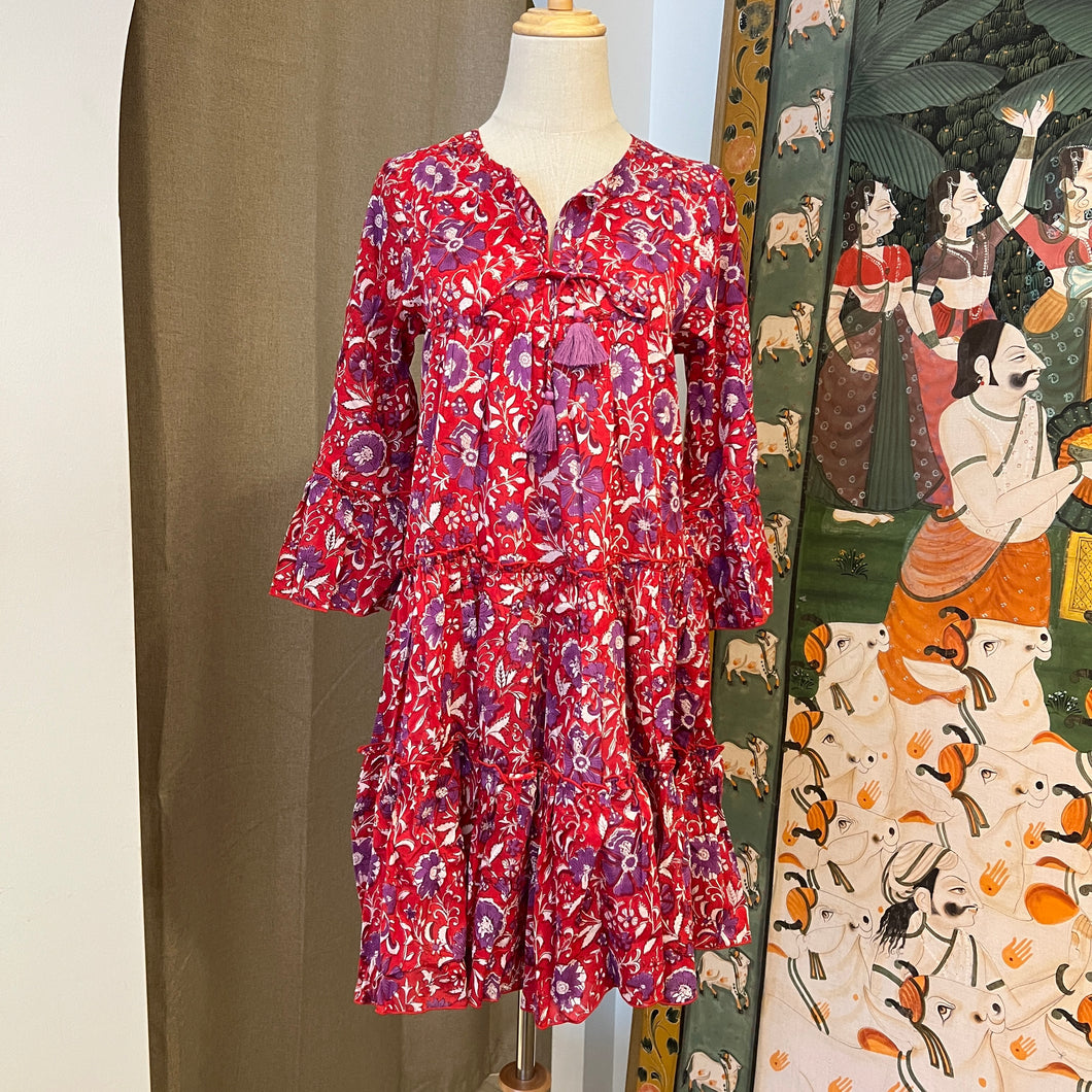 The STEVIA dress - red w/ purple floral
