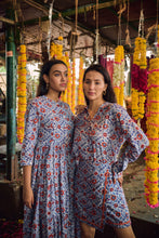 Load image into Gallery viewer, The Pepper dress - white with blue red floral
