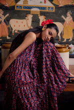 Load image into Gallery viewer, The BORAGE MIDI dress - vintage Navy with Red butis
