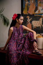 Load image into Gallery viewer, The BORAGE MIDI dress - vintage Navy with Red butis
