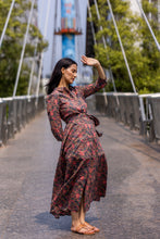 Load image into Gallery viewer, The MALABAR maxi - charcoal grey w/ fuchsia floral
