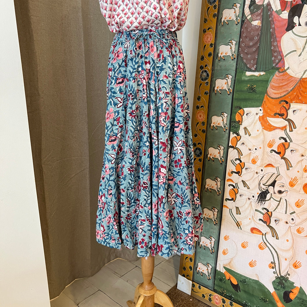 Godet Skirt - soft blue & pink floral
