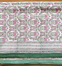 Load image into Gallery viewer, RANI/Table cloth - block printed GREEN PINK
