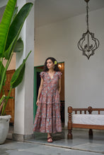 Load image into Gallery viewer, the CILANTRO midi - brown with red and pink floral
