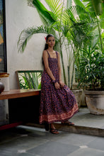 Load image into Gallery viewer, the BAY maxi dress - vintage NAVY with red butis
