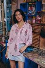 Load image into Gallery viewer, The OVERSIZED shirt- pink stripes with mughal buta
