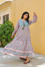 Load image into Gallery viewer, The Thyme Dress - turquoise blue &amp; pink butis
