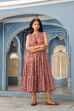 Load image into Gallery viewer, BORAGE MIDI dress - brown with red butis
