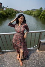 Load image into Gallery viewer, The MALABAR maxi - charcoal grey w/ fuchsia floral

