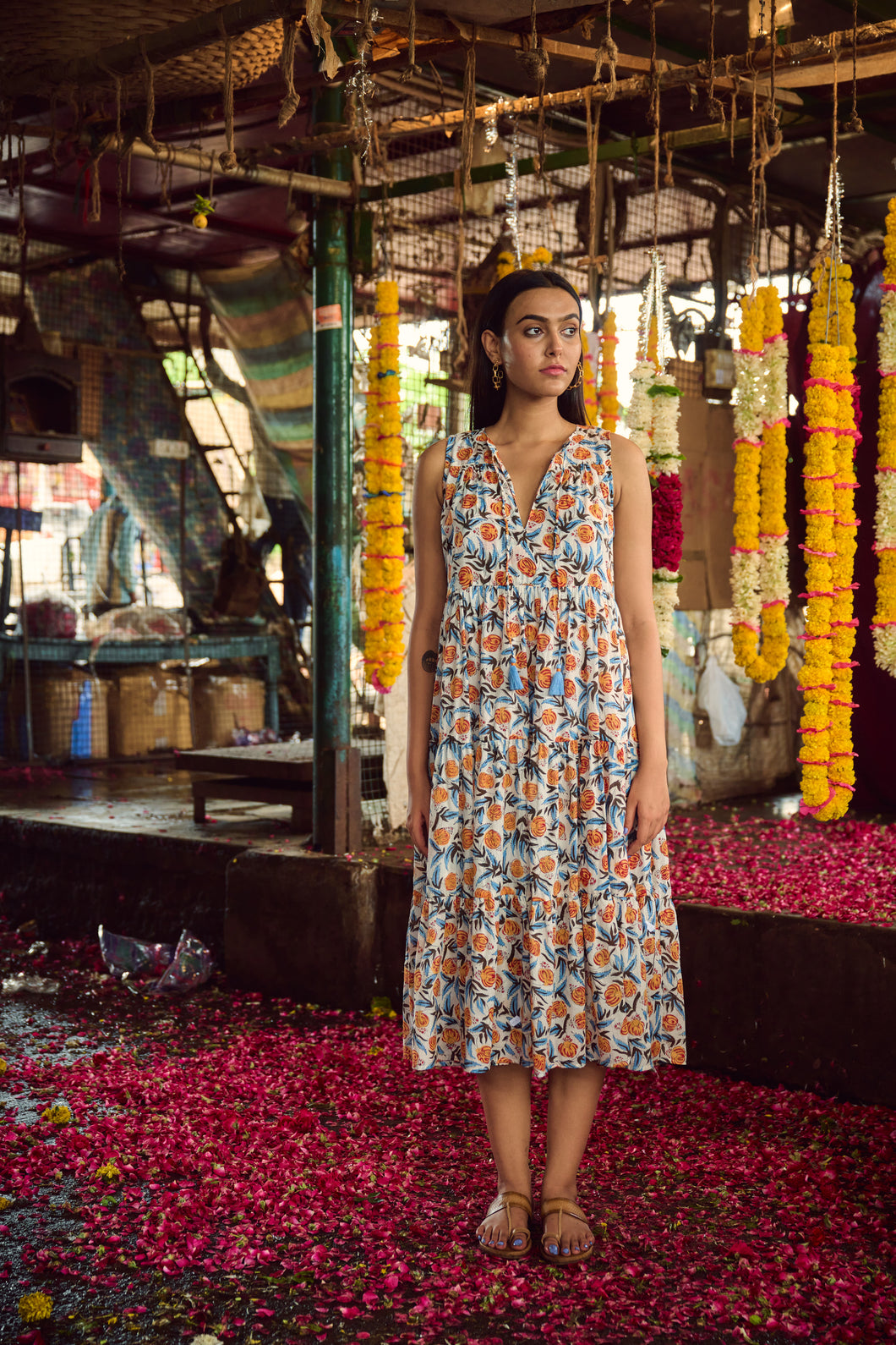 the BORAGE MIDI dress - white & orange floral