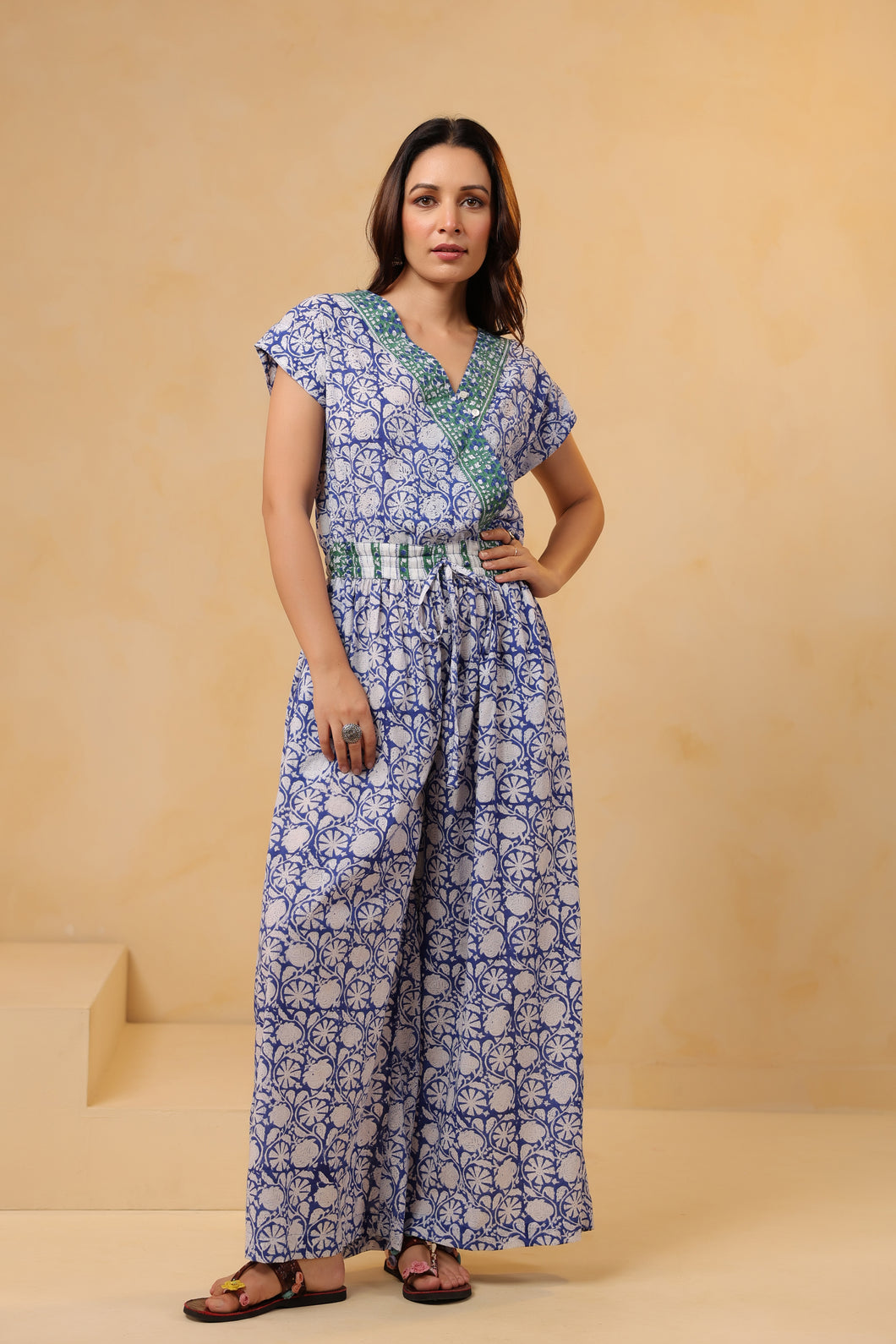 JUMPSUIT - blue with green floral