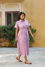 Load image into Gallery viewer, the PARSLEY MIDI dress - blue with pink &amp; red butis
