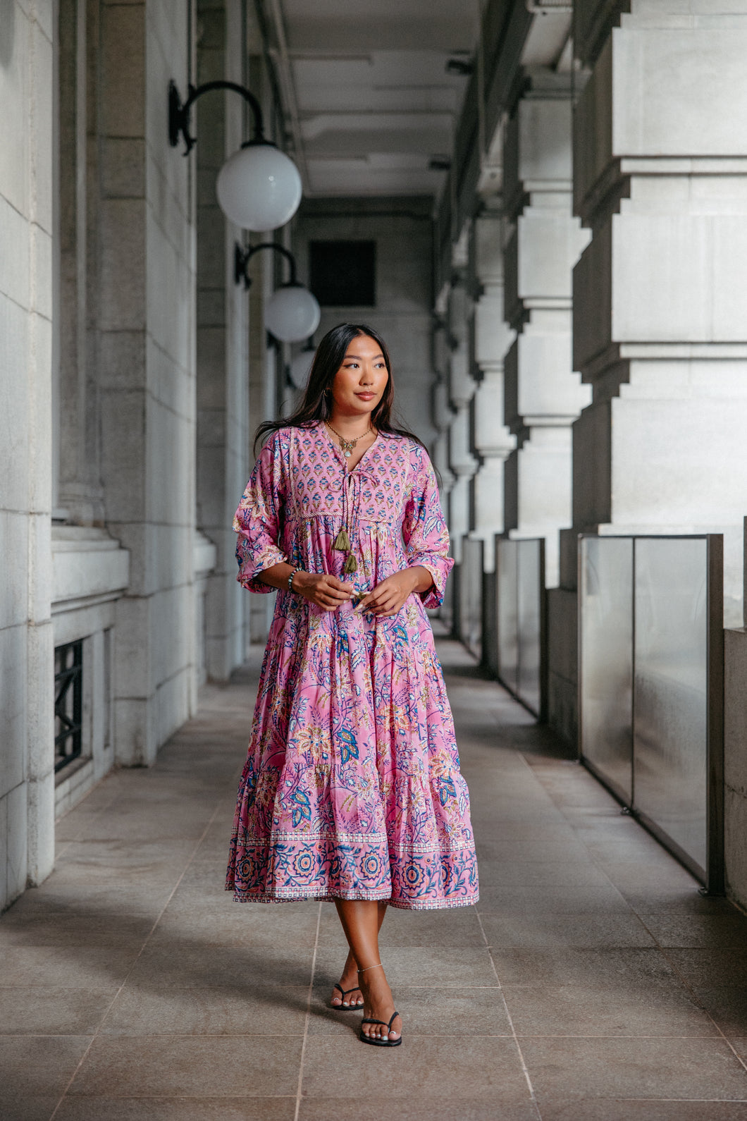 The Thyme Dress - Pink blue floral