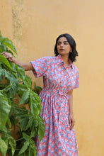 Load image into Gallery viewer, the PARSLEY MIDI dress - blue with pink &amp; red butis
