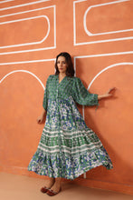 Load image into Gallery viewer, The CHILLI midi - forest green and blue floral
