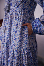 Load image into Gallery viewer, The Thyme Dress - blue grey geometrics
