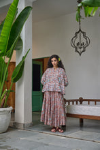 Load image into Gallery viewer, The Godet Skirt - brown with red and pink floral
