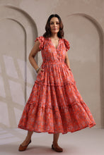 Load image into Gallery viewer, the CILANTRO midi - apricot w/ pink floral
