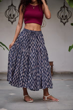 Load image into Gallery viewer, the GODET Skirt - indigo floral
