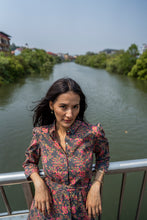 Load image into Gallery viewer, The MALABAR maxi - charcoal grey w/ fuchsia floral
