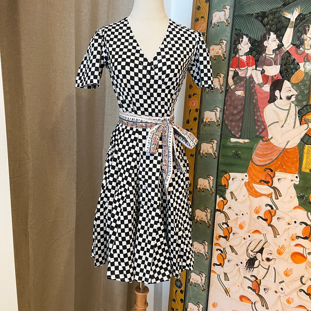 The CASSIA MINI wrap dress - black & white checks
